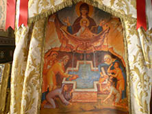 Wandfresko einer orthodoxen Kirche, lebensspendendes Wasser ist sogar zur Taufe notwendig
